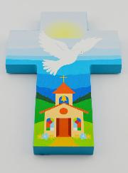 Croix Souvenir de Confirmation en Bois - Colombe