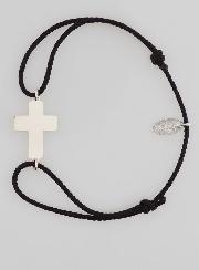 Bracelet Argent et Corde Noire Avec Croix