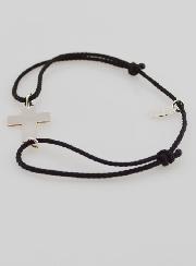 Bracelet Argent et Corde Noire Avec Croix