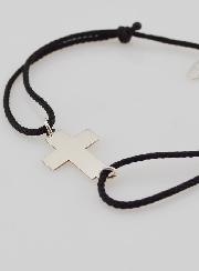Bracelet Argent et Corde Noire Avec Croix