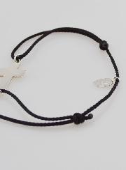 Bracelet Argent et Corde Noire Avec Croix