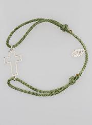 Bracelet Argent et Corde Verte - Croix Ajourée