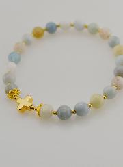 Bracelet en Pierre d'Aigue Marine & Croix - 6mm