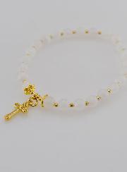 Bracelet en Pierre de Lune & Croix - 6mm