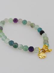 Bracelet en Fluorite 6mm - Trèfle & Croix