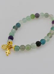 Bracelet en Fluorite 6mm - Trèfle & Croix