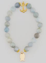 Bracelet en Aigue-Marine 8mm Avec Poisson Ichtus et Ancre