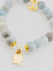 Bracelet en Aigue-Marine 8mm Avec Poisson Ichtus et Ancre