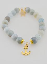 Bracelet en Aigue-Marine 8mm Avec Poisson Ichtus et Ancre