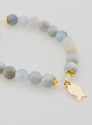 Bracelet en Aigue-Marine 8mm Avec Poisson Ichtus et Ancre