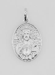 Médaille Argent & Zircon Sacré Coeur de Jésus - 19mm