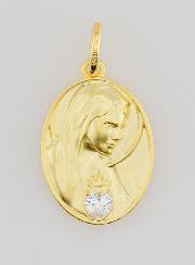 Médaille Plaqué Or & Zircon Sacré Coeur de Marie - 19mm