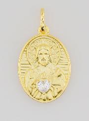 Médaille Plaqué Or & Zircon Sacré Coeur de Jésus - 19mm