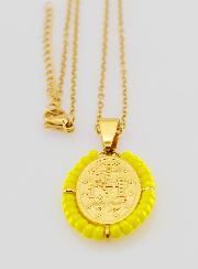Médaille Miraculeuse + Chaîne - Perles Jaunes