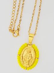 Médaille Miraculeuse + Chaîne - Perles Jaunes