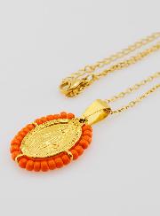 Médaille Miraculeuse + Chaîne - Perles Oranges