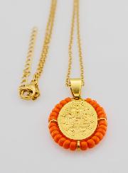 Médaille Miraculeuse + Chaîne - Perles Oranges