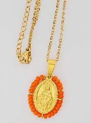 Médaille Miraculeuse + Chaîne - Perles Oranges