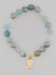 Bracelet en Pierres d’Aigue-Marine 8mm & Ichthus Doré
