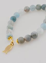 Bracelet en Pierres d’Aigue-Marine 8mm & Ichthus Doré