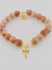 Bracelet en Pierre de Soleil 8mm - Ange et Croix