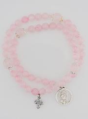Bracelet Chapelet en Quartz Rose - Vierge Marie & Ste Trinité