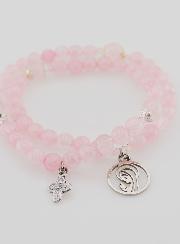 Bracelet Chapelet en Quartz Rose - Vierge Marie & Ste Trinité