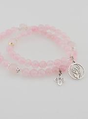 Bracelet Chapelet en Quartz Rose - Vierge Marie & Ste Trinité
