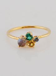 Bague Plaqué or Labradorite & Zircons - T54
