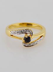 Bague Plaqué or Saphir & Zircons - T54