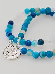 Chapelet en Pierre Naturelle d'Agate Bleue - Saint Michel