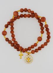 Bracelet Chapelet en Pierre de Soleil - Médaille Croix & Zircons