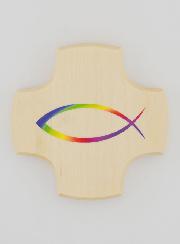 Croix en Bois d'Erable - Poisson Chrétien Ichtus