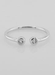 Bague Anneau Ouvert en Argent et Zircons - T58