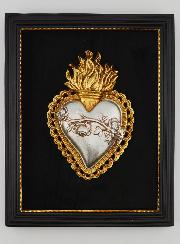 Ex Voto Mural Or & Argent sur Velours - Coeur Fleuri 18cm