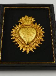 Ex Voto Mural Coeur Doré sur Velours - 18cm