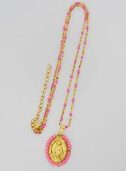 Médaille Miraculeuse Perlée + Chaîne Perles Rose