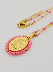 Collier Religieux Perlé & Médaille Miraculeuse - Rose