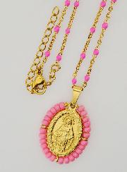 Collier Religieux Perlé & Médaille Miraculeuse - Rose