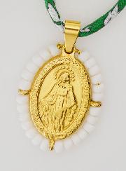 Médaille Miraculeuse Perlée - Cordon Liberty Vert