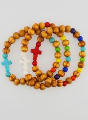 Lot de 3 de Bracelets Religieux en Bois  Avec Croix