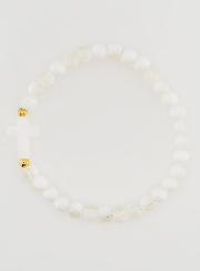 Bracelet Religieux Avec Croix & Perles en Verre Blanc