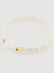 Bracelet Religieux Avec Croix & Perles en Verre Blanc