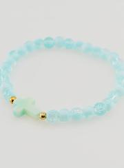 Bracelet Religieux Avec Croix & Perles en Verre Bleu