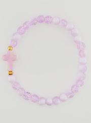 Bracelet Religieux Avec Croix & Perles en Verre Violet