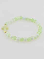 Bracelet Religieux Avec Croix & Perles en Verre Vert