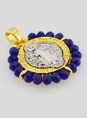 Médaille de Saint Benoît en Laiton & Verre Bleu