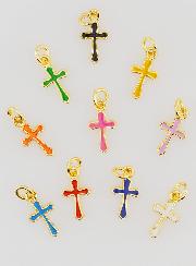Lot de 10 Breloques Mini Croix Multicolores 10mm