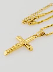 Collier Religieux Croix du Christ en Inox Doré