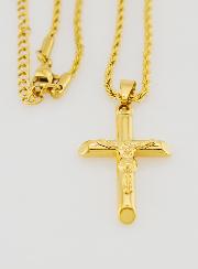 Collier Religieux Croix du Christ en Inox Doré